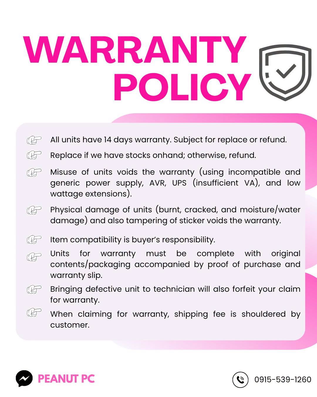 Peanut PC warranty policy — original Peanut PC infographic. A readable text version is provided on this page.