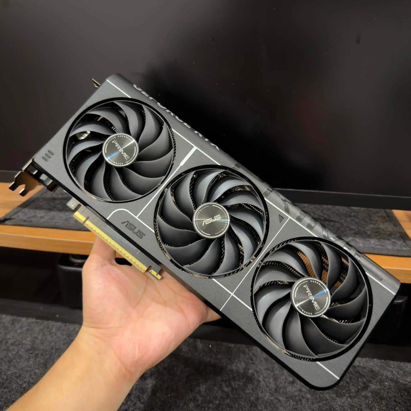 ASUS Prime triple-fan graphics card photographed at Peanut PC